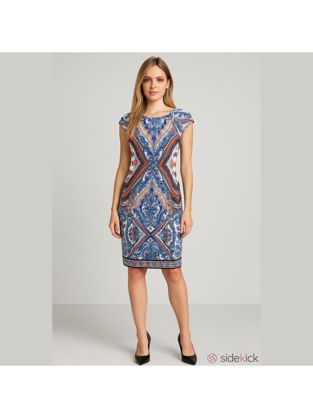 Womens Sheath Dress Size Medium Multi Color Paisley Print Short Sleeve